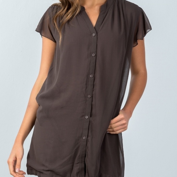 🖤Black Flutter Sleeve Tunic Top with Tie Hem - Picture 4 of 4